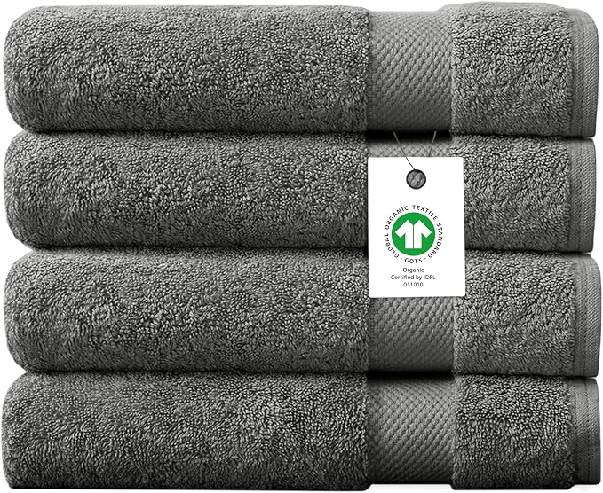 Delara Organic Cotton Luxuriously Plush Bath Towel Pack of 4 | GOTS & OEKO-TEX by Delara