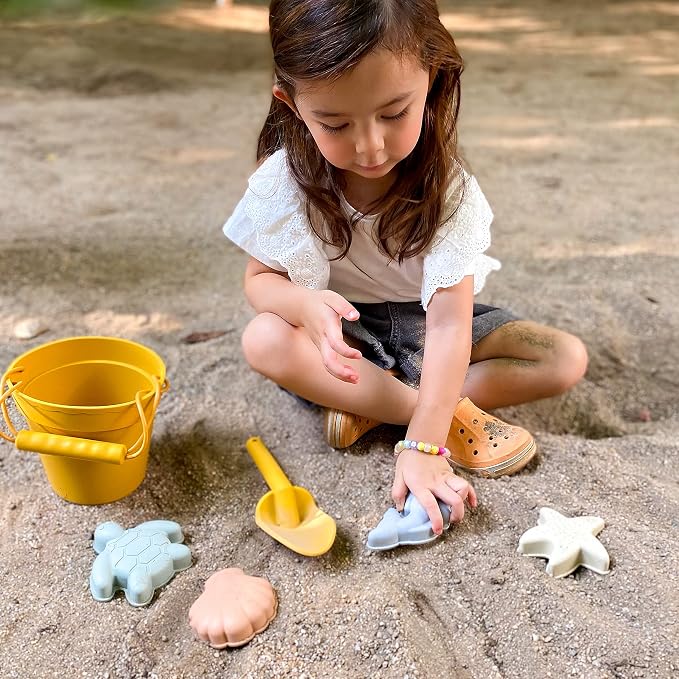 BLUE GINKGO Modern Baby Sand Toys | Travel Friendly | Silicone Bucket, 4 Molds - Image 7