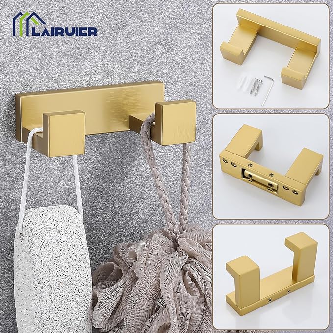Lairuier Bathroom Hardware Accessories Set, Brushed Gold 4-Piece Bathroom - Image 3