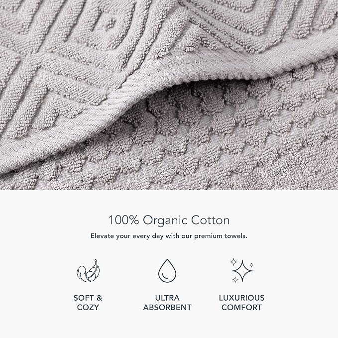 Texere 100% Organic Cotton Diamond Jacquard 700 GSM Luxury Bath Towel Sets - Image 3