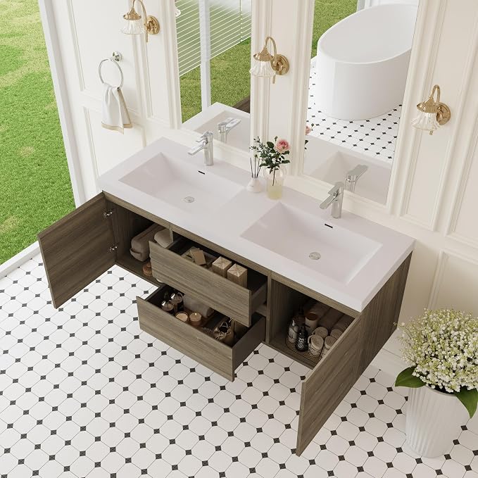 60-Inch Floating Bathroom Vanity, Modern Wall-Mounted Bathroom Storage Vanity - Image 6