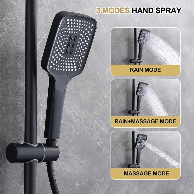 Shower Systems with 12 x8 Inches Rain Shower Head, Matte Black Exposed Pipe - Image 8