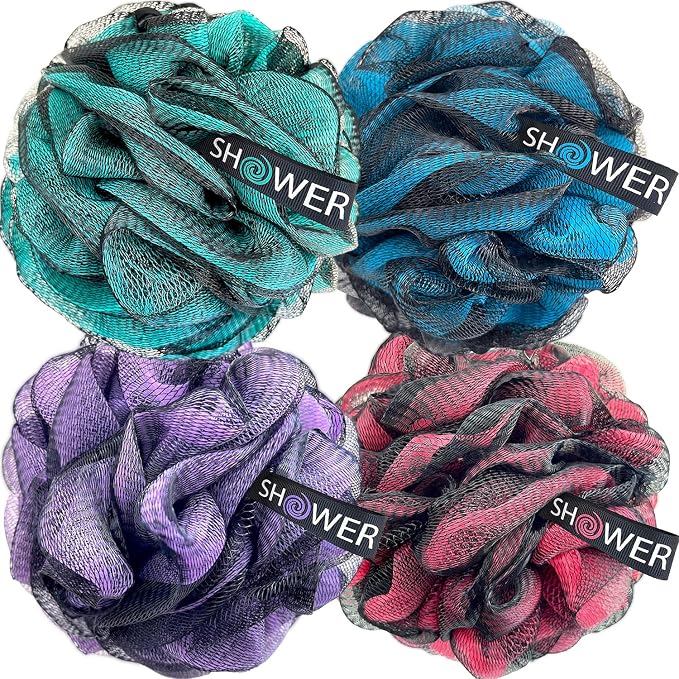 SHOWER BOUQUET Loofah-Charcoal Bath-Sponge XL-Color-4-Pack // Extra Large 75g - Image 7