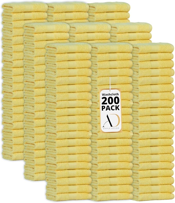 Ample Decor Washcloths Pack of 200 12 X 12 Inch 100% Cotton 600 GSM, Soft by AmpleDecor