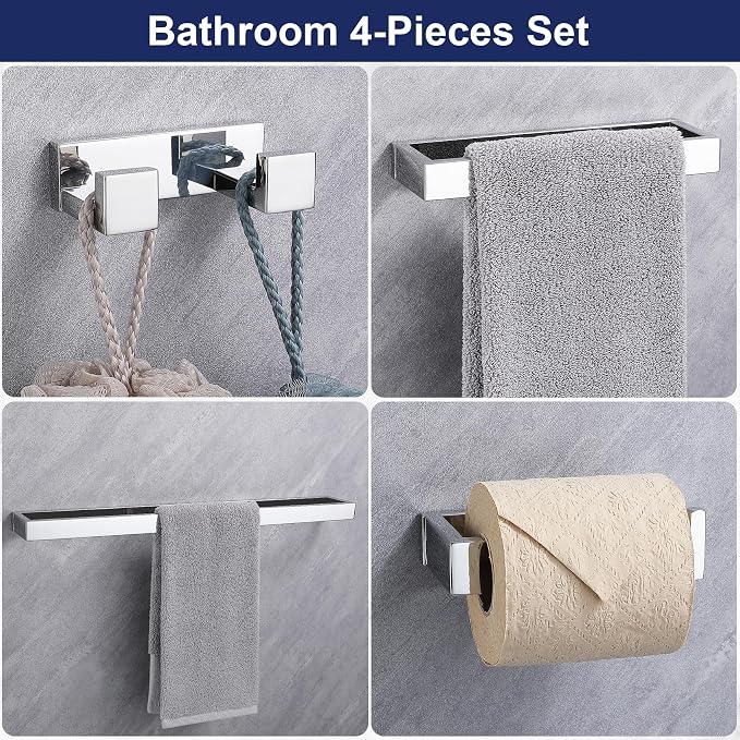 Lairuier Bath Towel Bar Set, Polished Chrome 4-Piece Bathroom Hardware Set - Image 3