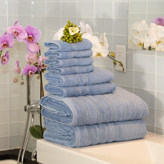 Mosobam Luxury Turkish 8pc XL Towel Set 35X70 16X30 13X13 Allure Blue 700 GSM - Image 2