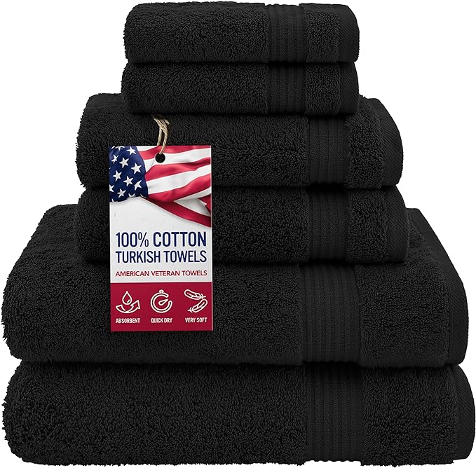 American Veteran Towel, 100% Cotton Turkish 6 Piece Towel Set, Luxury Towels by American+Veteran+Towel