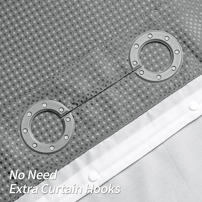 MitoVilla Black Waffle Long Shower Curtain Liner Set 72 x 80, No Hooks Needed - Image 3