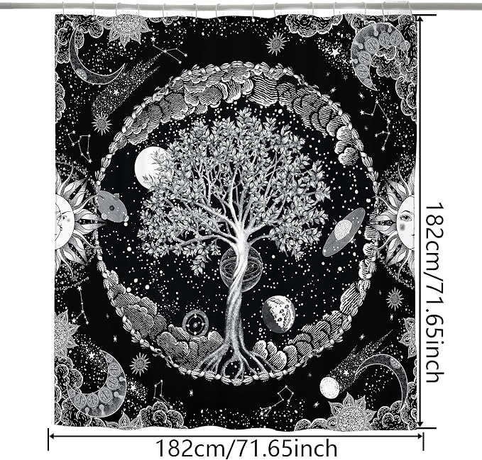 Bohemian Shower Curtain, Boho Floral Print Water Repellent Polyester Fabric - Image 3