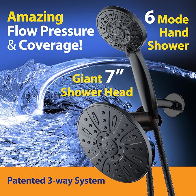 AquaDance 7" Premium High Pressure 3-Way Rainfall Combo Combines The Best of - Image 2