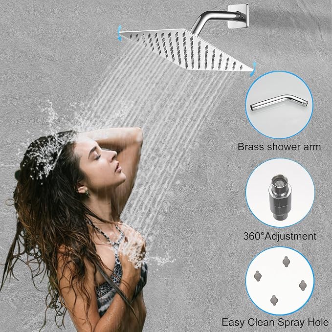Chrome Shower System, 8 Inch High Pressure Rain Shower - Image 3