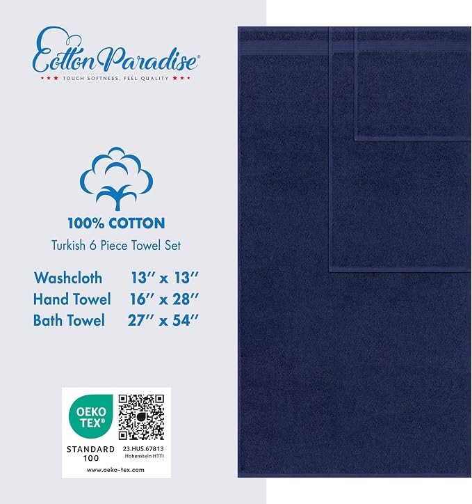Cotton Paradise 6 Piece Towel Set 100% Cotton Soft Absorbent Turkish Towels - Image 5