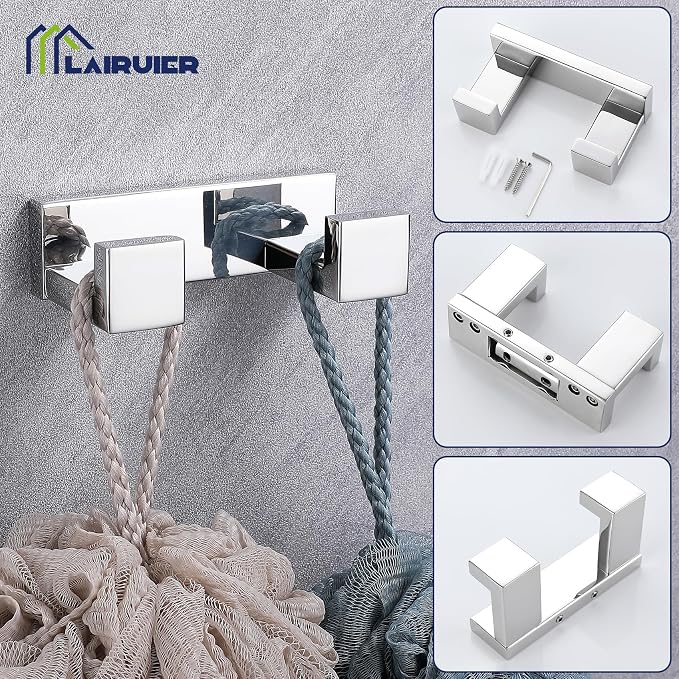 Lairuier Bath Towel Bar Set, Polished Chrome 4-Piece Bathroom Hardware Set - Image 2