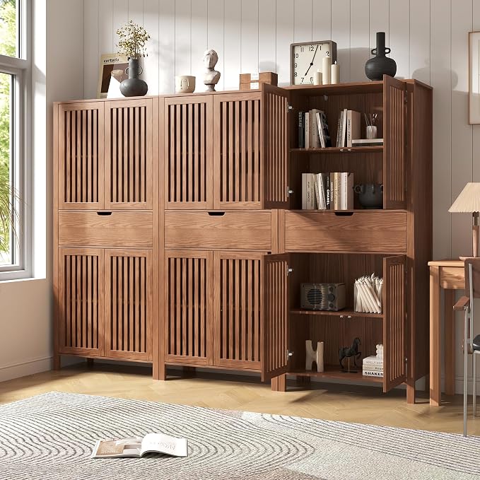 Set of 3 Rustic Brown 69" Tall Farmhouse Storage Cabinet - Image 6