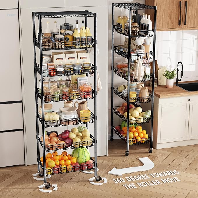 7 Tier Wire Shelving Unit with Wheels 72" H Adjustable Basket Shelf Storage - Image 5