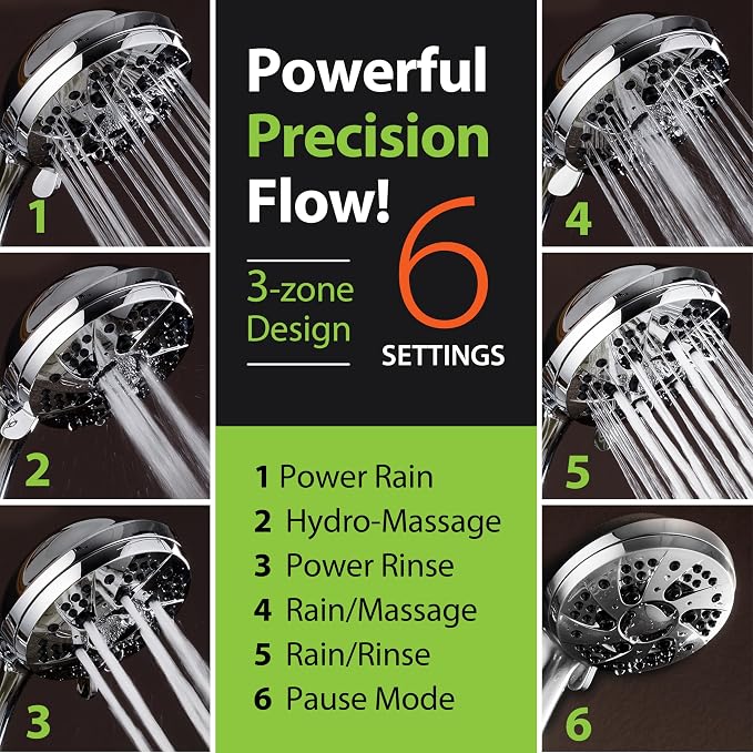 AquaDance High Pressure 6-Setting 3.5" Chrome Face Handheld Shower - Image 6