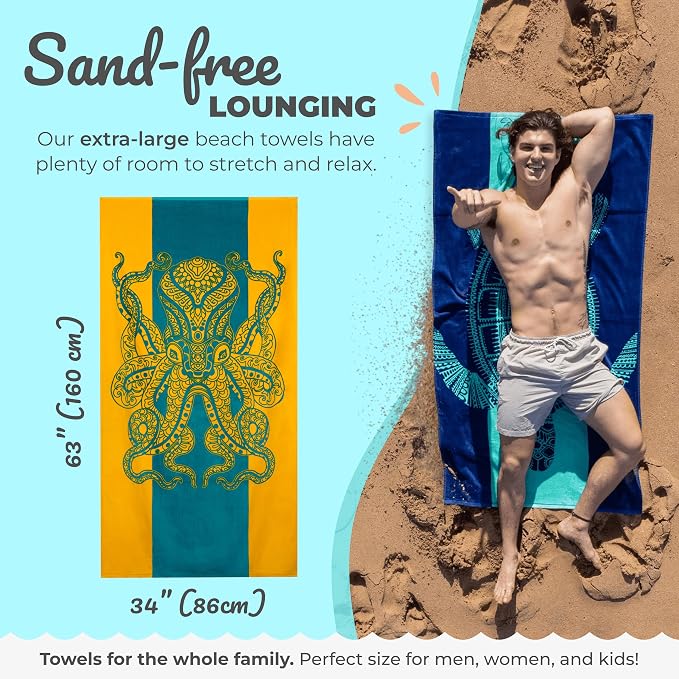 Nova Blue Octopus Beach Towel – Orange & Teal Colorway - Image 3