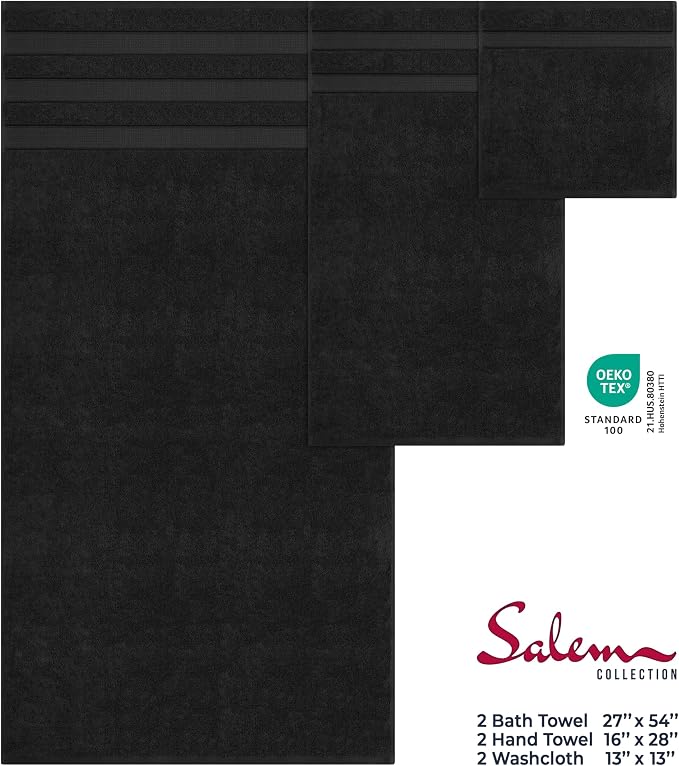 American Soft Linen Salem Turkish Bath Towel Set, 100% Cotton 600 GSM 6 Piece - Image 4