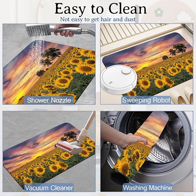 Sunflowers Floral Bath Mat for Bathroom, Washable Cover Floor Rug Carpets Floor - Image 6