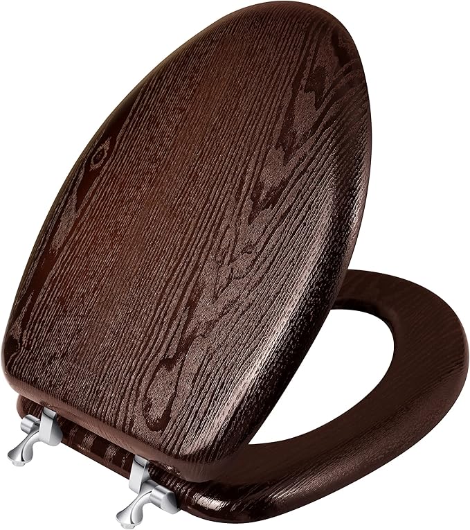 Elongated Toilet Seat Heavy Duty, Veneer Natural Standard Wooden Toilet Seat by Deewow