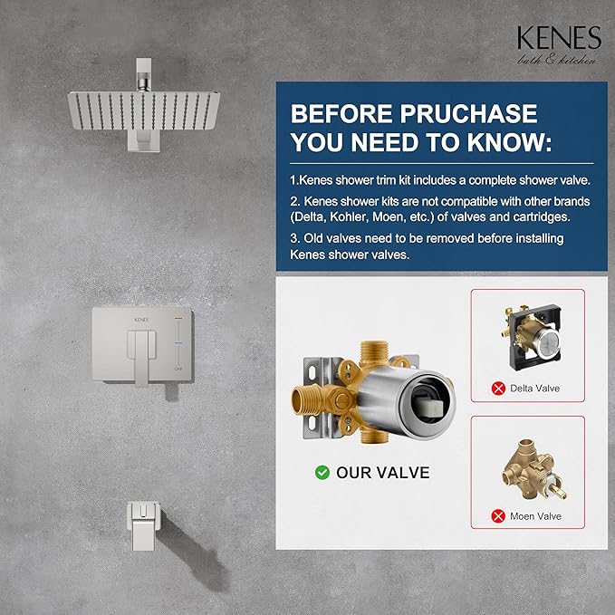 KENES Brushed Nickel Tub Shower Faucet Set Complete, Tub and Shower Trim Kit - Image 3