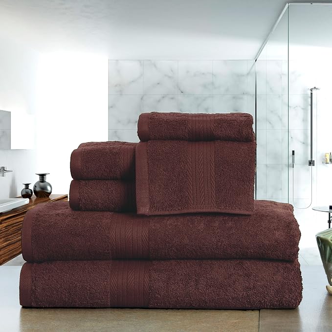 Ample Decor 100% Cotton Bathroom Towels Set of 6-2 Bath Towels, 2 Hand Towels - Image 2