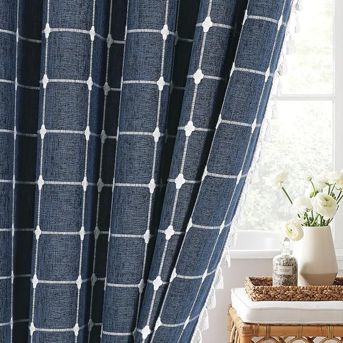 MitoVilla Navy Blue Boho Shower Curtains - Image 7