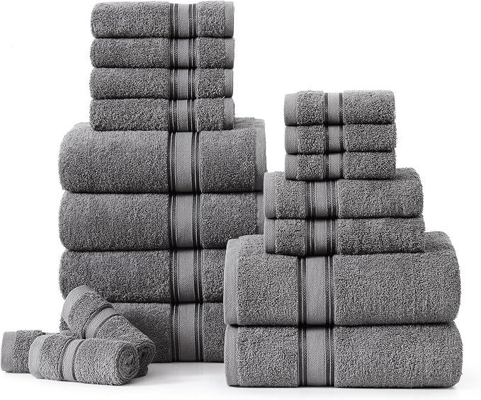 LANE LINEN 100% Mercerized Cotton Bath Towels Set of 18 – Zero Twist, 6 Bath by LaneLinen