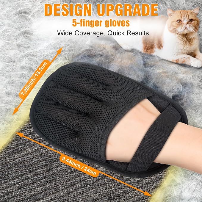 Pet Hair Removal Glove for Cats & Dogs, Upgraded Five-Finger Electrostatic Pet - Image 2
