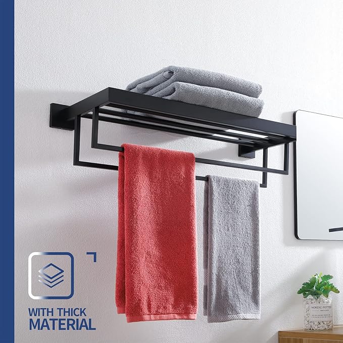 KOKOSIRI Matte Black Towel Rack 24'' Bathroom Towel Shelf - Image 4