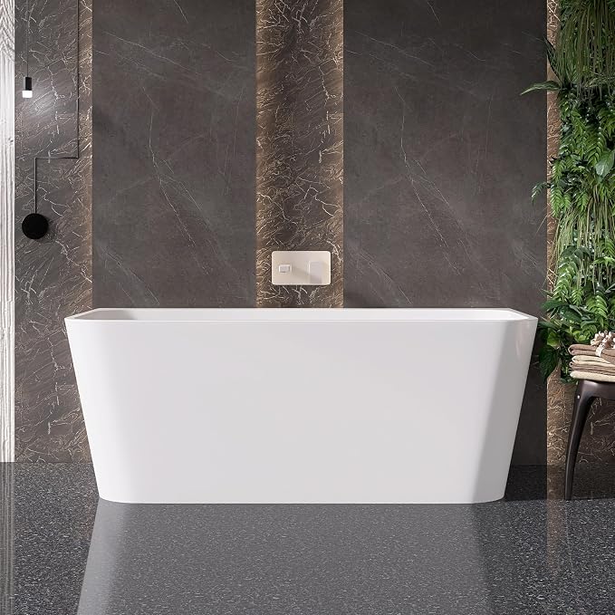 59" Acrylic Back-to-Wall Bathtub, Freestanding Bathtubs, Stand Alone Tub - Image 2