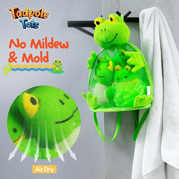 Baby Bath Set – Soft & Durable Frog-Themed Loofah Scrubber Kit – Cute Cartoon - Image 3