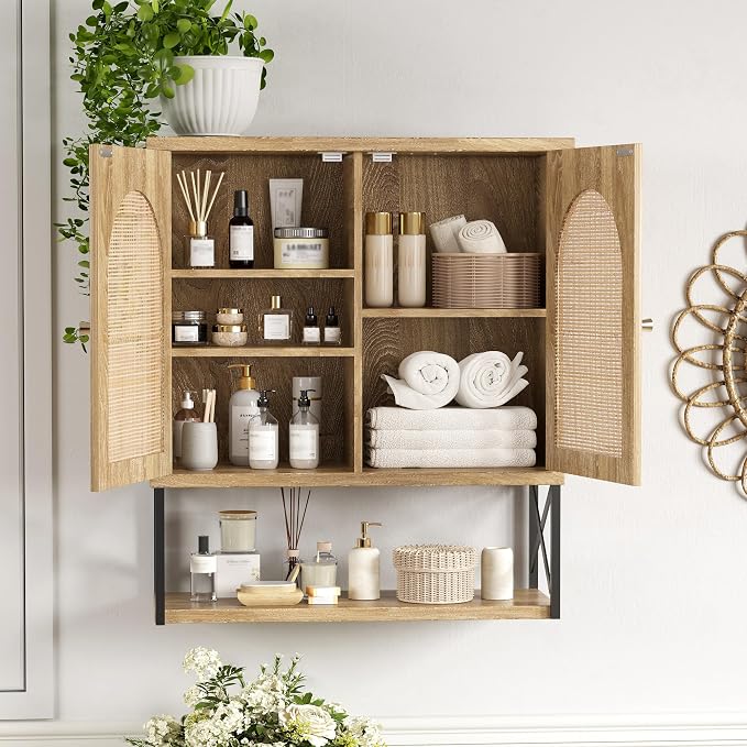 Rattan Bathroom Wall Cabinet, Boho Medicine Wall Cabinet - Image 3