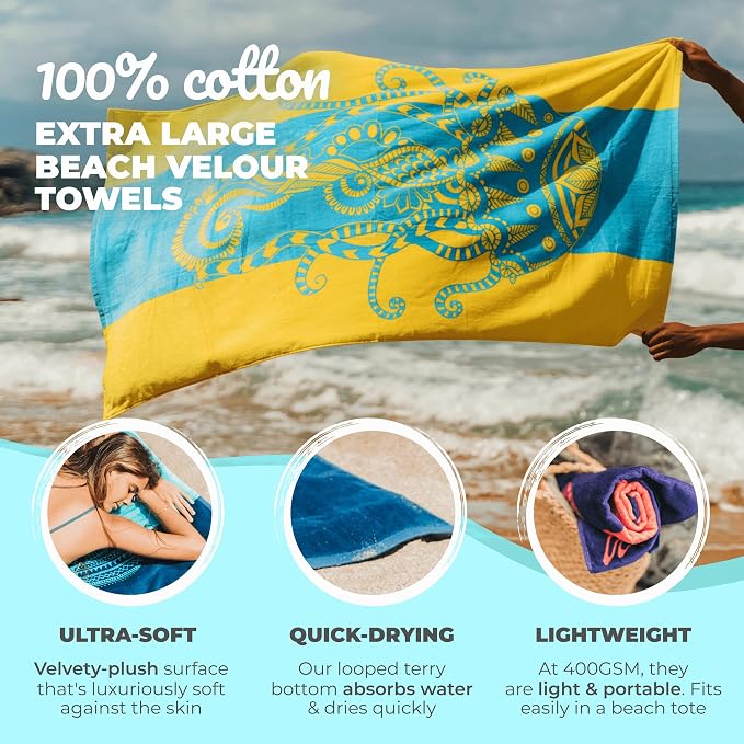 Nova Blue Jellyfish Beach Towel – Tropical Blue & Yellow Colors - Image 2