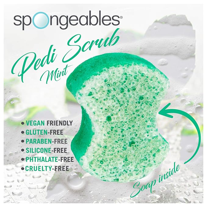 Spongables Pedi Scrub Foot Exfoliating 20+ Wash Sponge, Peppermint and Tea Tree - Image 5