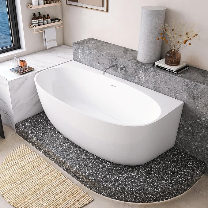 67" Acrylic Back-to-Wall Bathtub, Freestanding Bathtubs, Stand Alone Tub - Image 3