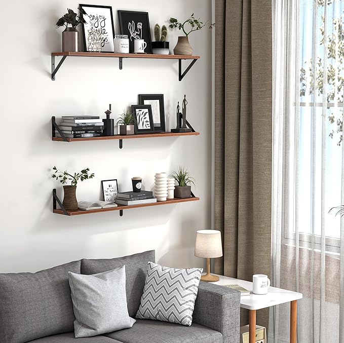 Heimlove Floating Shelves for Wall, 36 Inch Long Wood Floating Bookshelf Set of - Image 4