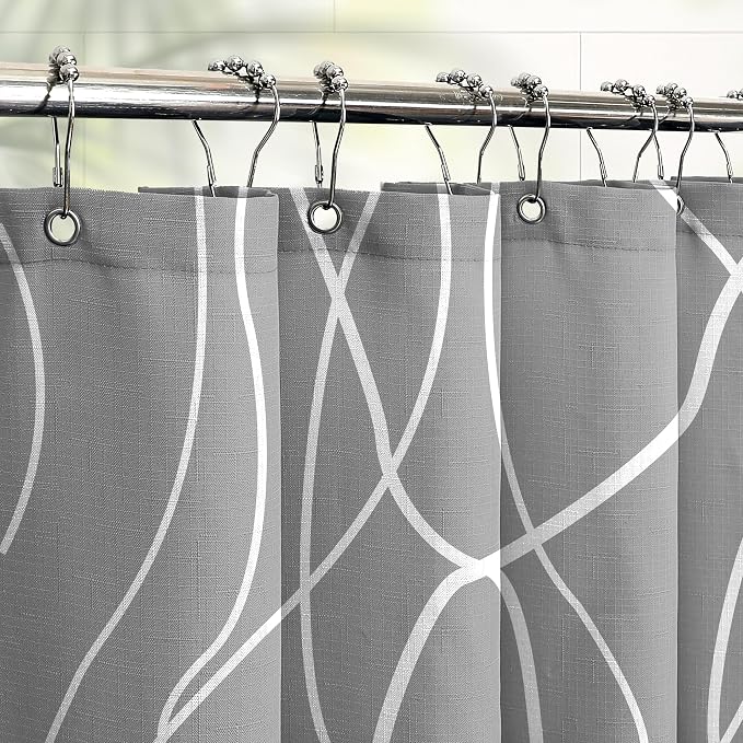 Tititex Morden 140gms Faux Linen Fabric Bath Shower Curtain Set Textured Fabric - Image 2