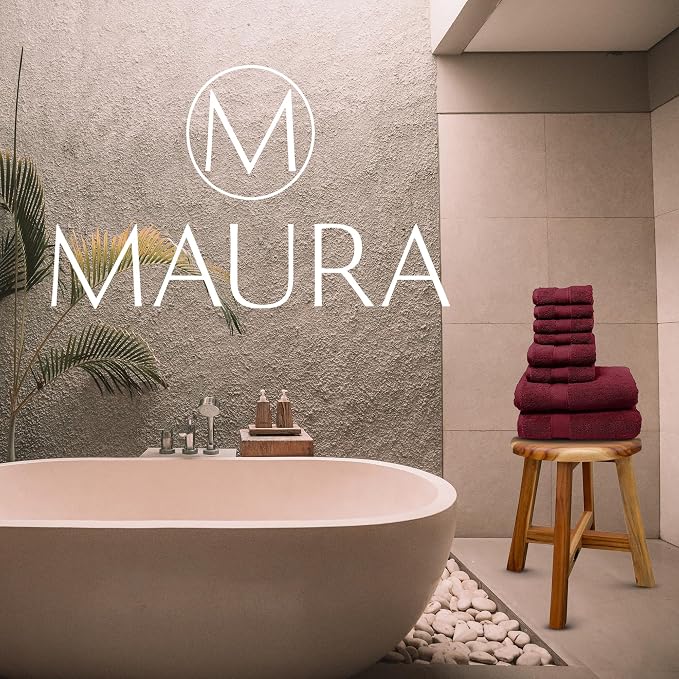 MAURA Burgundy Bath Towel Set of 8 - Image 7