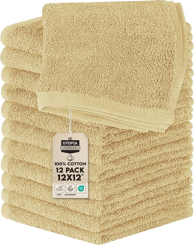 Utopia Towels 12 Pack Cotton Washcloths Set, 100% Ring Spun Cotton, Premium by UTOPIATOWELS