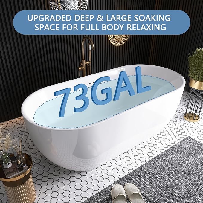 59" Free Standing Tub, Pure Acrylic Freestanding Bathtub, Stylish Stand Alone - Image 2