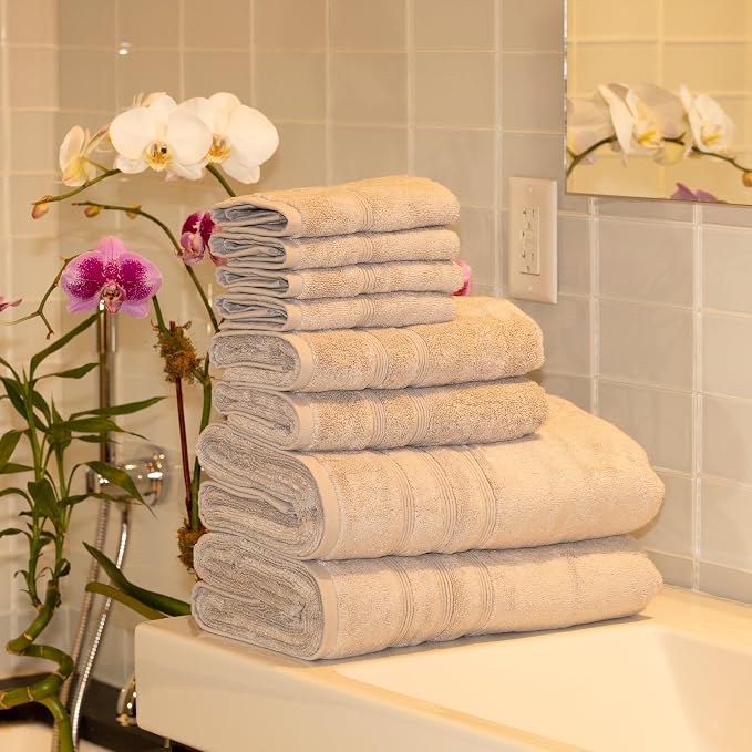 Mosobam Luxury Turkish 8pc Towel Set 30X58 16X30 13X13 Light Grey 700 GSM - Image 2