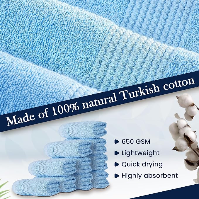 HALLEY Turkish Cotton Towels Washcloths Super Soft Highly Absorbent 100% Cotton - Image 2