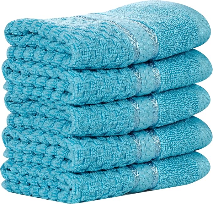 Ample Decor Sky Blue Wash Cloth Set of 5 100% Cotton - Image 7