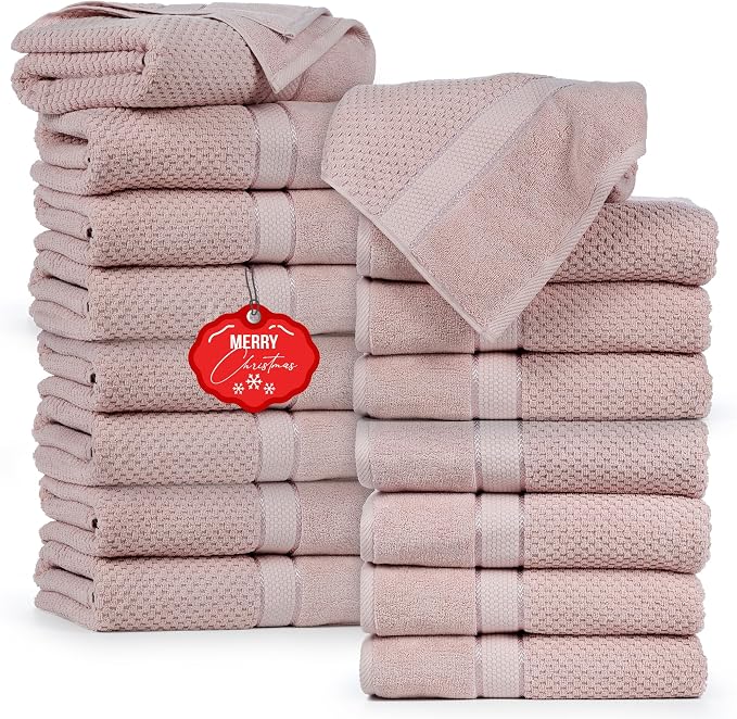 Ample Decor Bath Towels for Bathroom Set of 16 100% Cotton Popcorn Textured by AmpleDecor