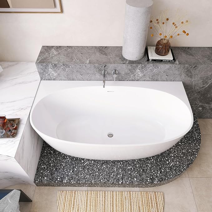 67" Acrylic Back-to-Wall Bathtub, Freestanding Bathtubs, Stand Alone Tub - Image 5