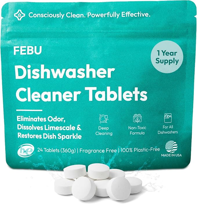 FEBU Dishwasher Cleaner Tablets Made in USA | Natural Dishwasher Cleaner and by FEBU