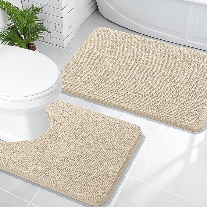 OLANLY Bathroom Rugs Sets 2 Piece, Soft Absorbent Chenille Bath Mats and by OLANLY