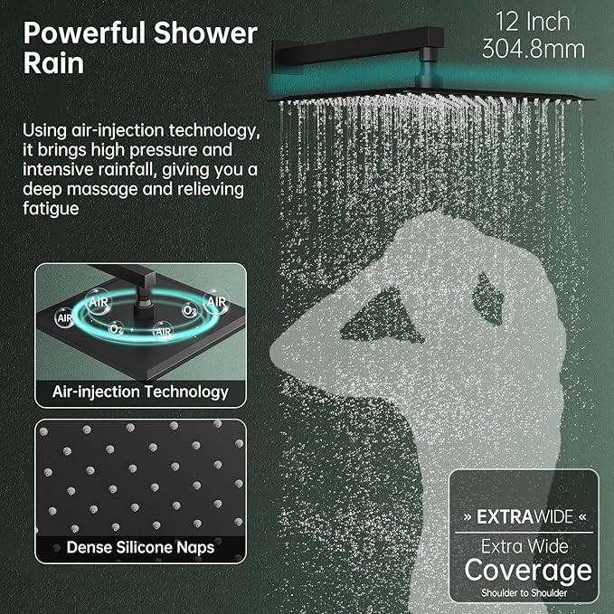Hoimpro 12 Inch Shower Head System Set Bathroom Rain Mixer Shower Head 2 In 1 - Image 3
