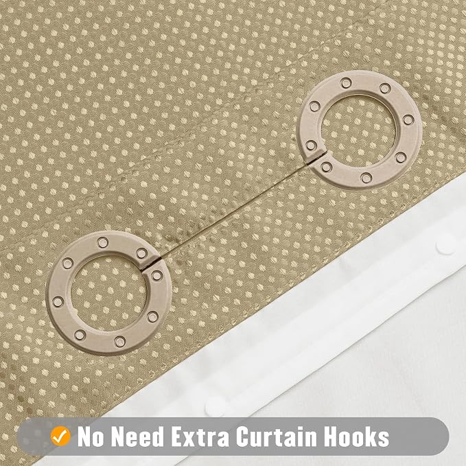 MitoVilla No Hooks Needed Beige Waffle Shower Curtain Liner Set, Modern Waffle - Image 3